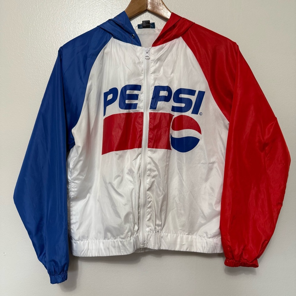 Pepsi Cola Windbreaker Hooded Track Jacket Unisex Size Small Full Zip Retro Logo - Picture 9 of 9